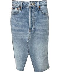 Denham - Lichtblauwe Distressed Denim Rok - Lyst