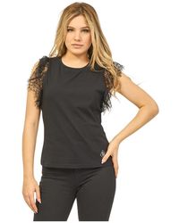 GAUDI - Camiseta negra detalle encaje de algodón - Lyst
