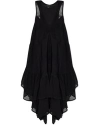 AllSaints - Kleedjes ,Zwart ,Polyester Gretel Asymmetrische Gelaagde Midi Jurk - Lyst