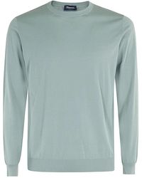 Drumohr - Truien & Vesten ,Blauw ,Katoen Trui Met Ronde Hals - Lyst