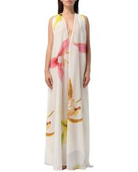 Genny - Elegantes Weißes Midi-Kleid Mit V-Ausschnitt - Lyst