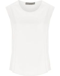 D.exterior - Weißes Satin Ärmelloses Crew Neck Top - Lyst