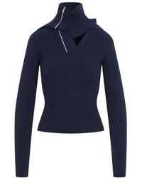 Y. Project - Marineblauer figurbetonter pullover mit gekniffenen schultern - Lyst