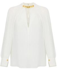 Elisabetta Franchi - Overhemden ,Viscose Georgette Blouse Met Juweeldetail - Lyst