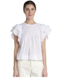 Bellerose - Weiße sangallo bluse mit rüschen - Lyst