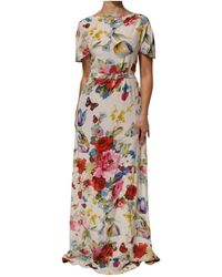 Dolce & Gabbana - Silk Sheath Lange Jurk - Lyst