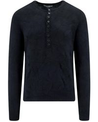 Dolce & Gabbana - Maglione nero in lana con collo a girocollo e bottoni - Lyst