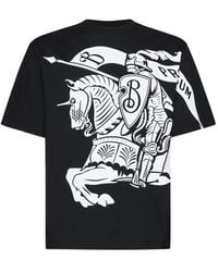 Burberry - Tops ,Zwart ,Katoen Equestrian Knight Cotton T-Shirt - Lyst