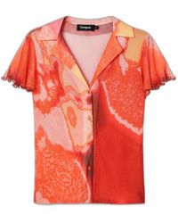Desigual - Camisa de manga corta floral naranja - Lyst