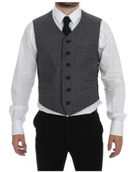 Dolce & Gabbana - Kostuums ,Grijs ,Katoen Grijze Single-Breasted Jurk Vest - Lyst