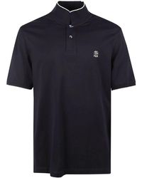 Brunello Cucinelli - Marineblaues polo-shirt mit besticktem logo - Lyst