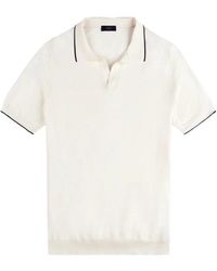 Fay - Tops ,Wit ,Katoen Gebreid Poloshirt Met V-Hals - Lyst