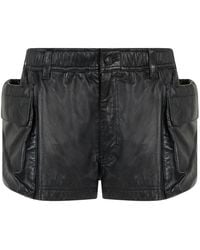 R13 - Korte Broeken ,Zwart ,Leer Leren Cargoshorts - Lyst