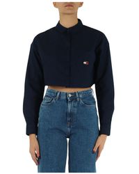 Tommy Hilfiger - Camicia cropped in cotone con patch logo frontale - Lyst
