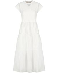 Peserico - Weiße baumwoll midi kleid mit lurex details - Lyst