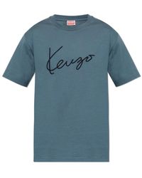 KENZO - Tops ,Blauw ,Katoen T-Shirt Met Geborduurd Logo - Lyst