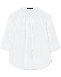 Luisa Cerano - Overhemden ,Wit ,Katoen Blouse Met Kwastjes En Strikbanden - Lyst