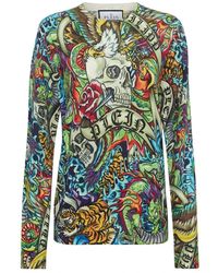 Philipp Plein - Truien & Vesten ,Veelkleurig ,Kasjmier Pullover Round Neck Tattoo - Lyst