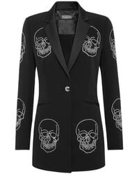 Philipp Plein - Jassen ,Zwart ,Polyester Coat Long Skull - Lyst