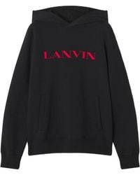 Lanvin - Hoodies & Sweatvesten ,Zwart ,Katoen Zwarte Katoenen Trui Met Polyesterdetail - Lyst