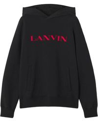 Lanvin - Hoodies & Sweatvesten ,Zwart ,Katoen Zwarte Katoenen Trui Met Polyesterdetail - Lyst