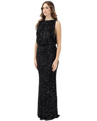 Elisabetta Franchi - Schwarzes pailletten bootshals langes kleid - Lyst