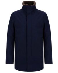 Herno - Jassen ,Blauw ,Wol Carcoat Van Gemêleerde Wollen Twill En Licht Imitatiebont - Lyst