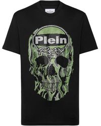Philipp Plein - Tops ,Zwart ,Katoen Jersey T-Shirt Ronde Hals Ss Strass Skull - Lyst