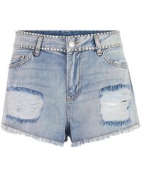 Twin Set - Shorts in denim blu con strass - Lyst
