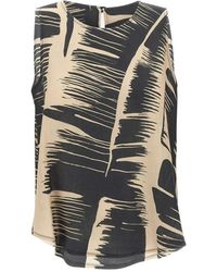 Kaos - Bedrukte Top Met Ronde Hals En Rugsplit Met Knoop - Lyst