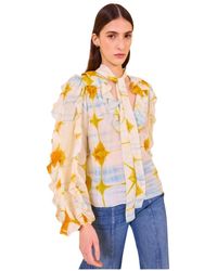 Ulla Johnson - Handgeverfde Zijden Blouse Met Ruches - Lyst