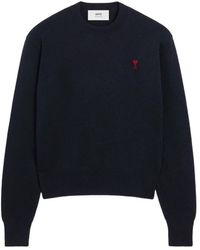 Ami Paris - Truien & Vesten ,Blauw ,Wol Ami De Coeur Crewneck Sweater - Lyst