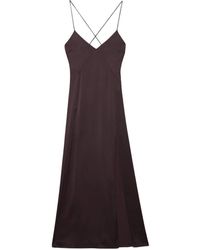 Ottod'Ame - Kleedjes ,Bruin ,Satijn Satijnen Viscose Maxi Jurk - Lyst