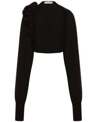 Alberta Ferretti - Truien & Vesten ,Zwart ,Wol Bloemig Ontwerp Sweater Aw 25 - Lyst