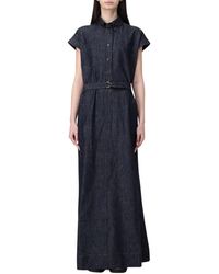Brunello Cucinelli - Blaues Denim Maxi Hemdkleid - Lyst