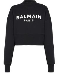 Balmain - Cropped logo print sweatshirt - Lyst