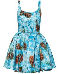 Philipp Plein - Kleedjes ,Blauw ,Short Dress Pineapple Skies - Lyst