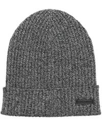 Dolce & Gabbana - Accessoires ,Grijs ,Wol Zwarte Geribbelde Gebreide Beanie Muts - Lyst