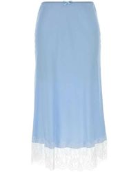 Moschino - Rokken ,Blauw ,Leer Lace-Trim Midi Rok - Lyst
