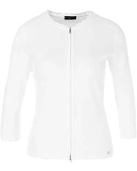 Marc Cain - Sportlich elegante weiße jacke mit doppeltem reißverschluss und rüschen details - Lyst