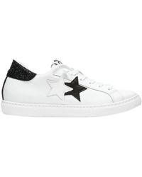 2Star - Glitzer Weiße Leder-Sneaker Mit Niedrigem Schaft - Lyst