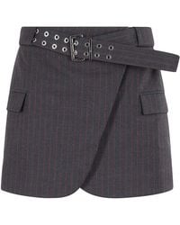 Ganni - Gestreepte Mini Rok Met Riem - Lyst