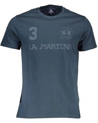 La Martina - Magliette blu in cotone con stampa - Lyst
