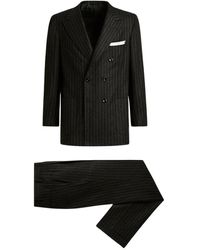 Kiton - Kostuums ,Zwart ,Wol Krijtstreep Wol Kasjmier Pak - Lyst
