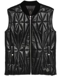 Moncler - Jassen ,Zwart ,Wol Geocamo Flight Nappa Leren Gilet - Lyst