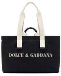 Dolce & Gabbana - Canvas schultertasche mit logo-print - Lyst