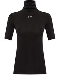 Off-White c/o Virgil Abloh - Tops ,Zwart ,Tweed Fitted Top Met Opstaande Kraag - Lyst