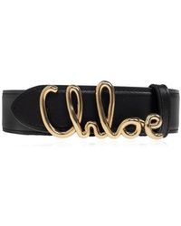Chloé - Accessoires ,Zwart ,Leer Leren Riem - Lyst