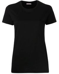 Moncler - Tops ,Zwart ,Katoen Clic Logo T-Shirt - Lyst