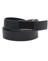 Emporio Armani - Pebbled Leather Belt With Plate - Lyst